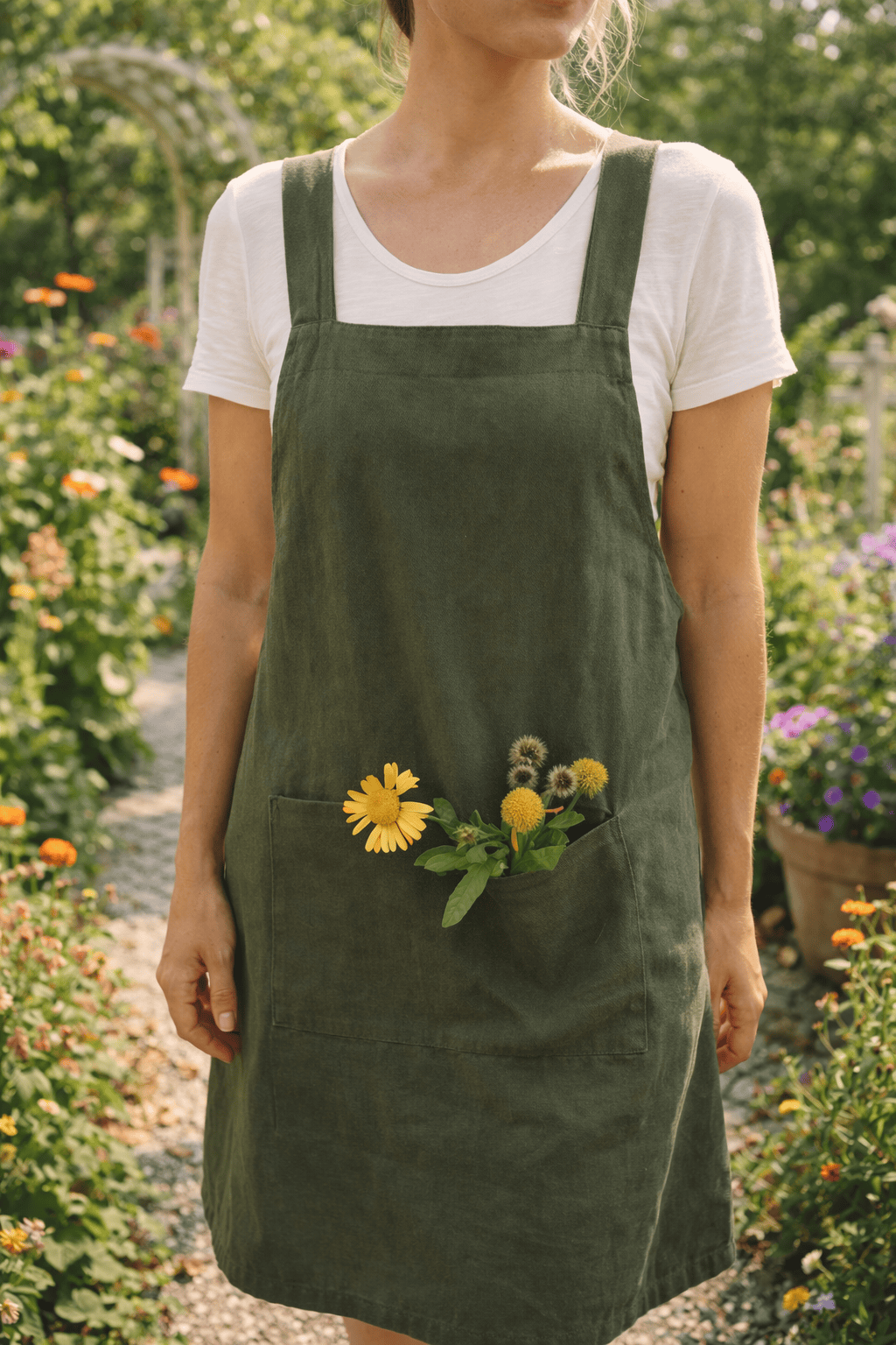 Olive Cross-Back Apron